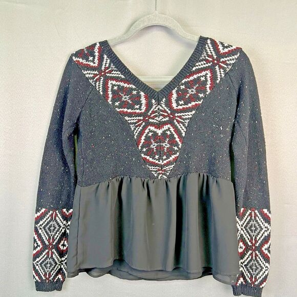 Abercrombie & Fitch Black white red Knit Mixed Media Long Sleeve Sweater XS - Picture 2 of 8